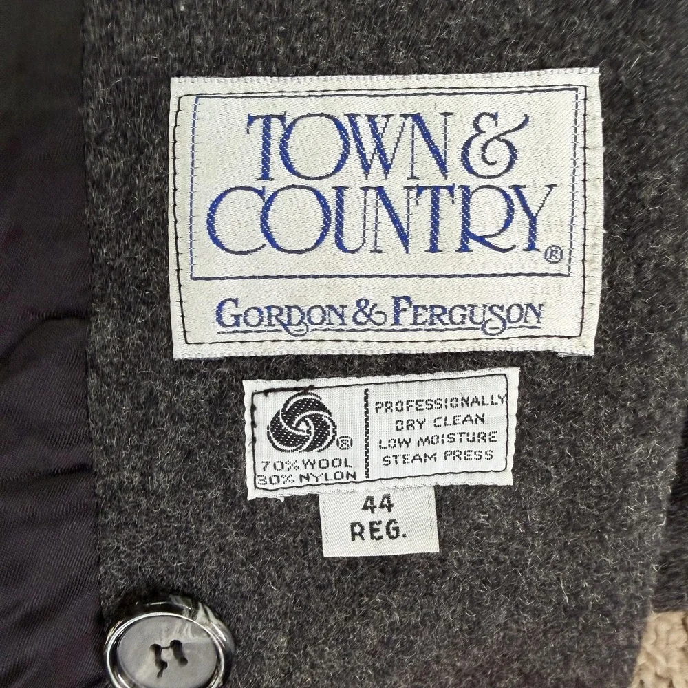 Town & Country Coat Mens 44 Gray Wool Tweed Overcoat Lined Button Made USA